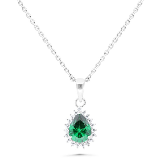 [NCL01EMR00WCZB479] Sterling Silver 925 Necklace Rhodium Plated Embedded With Emerald Zircon And White Zircon