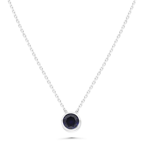 [NCL01SAP00000B480] Sterling Silver 925 Necklace Rhodium Plated Embedded With Sapphire Corundum