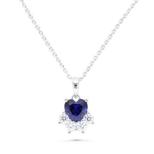 [NCL01SAP00WCZB482] Sterling Silver 925 Necklace Rhodium Plated Embedded With Sapphire Corundum And White Zircon
