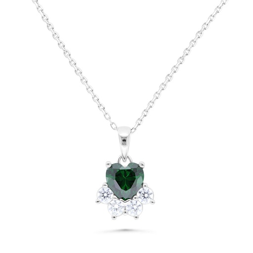 [NCL01EMR00WCZB482] Sterling Silver 925 Necklace Rhodium Plated Embedded With Emerald Zircon And White Zircon