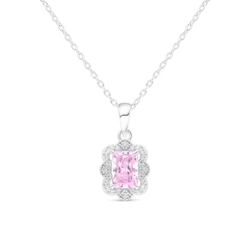 [NCL01PIK00WCZB487] Sterling Silver 925 Necklace Rhodium Plated Embedded With pink Zircon And White Zircon