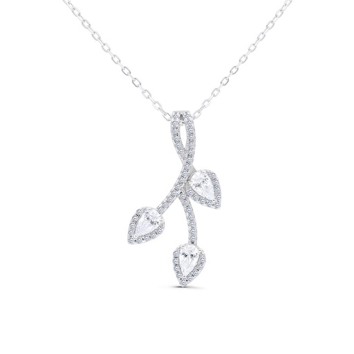 [NCL01WCZ00000B488] Sterling Silver 925 Necklace Rhodium Plated Embedded With White Zircon