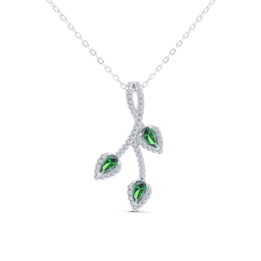 [NCL01EMR00WCZB488] Sterling Silver 925 Necklace Rhodium Plated Embedded With Emerald Zircon And White Zircon