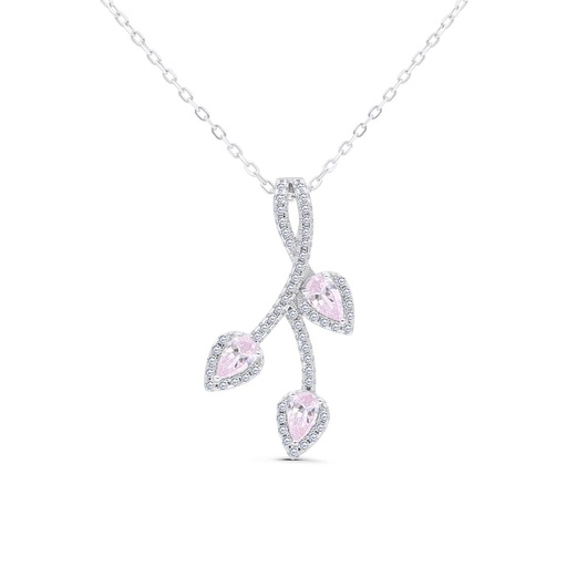 [NCL01PIK00WCZB488] Sterling Silver 925 Necklace Rhodium Plated Embedded With pink Zircon And White Zircon