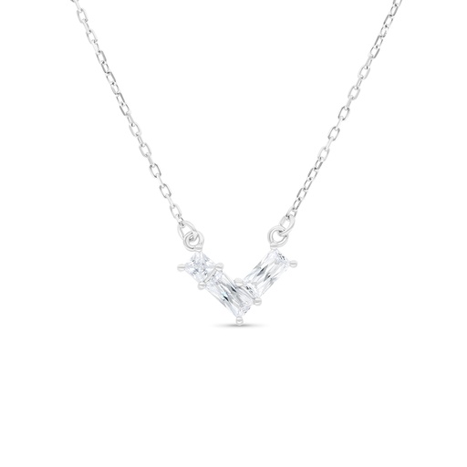 [NCL01WCZ00000B489] Sterling Silver 925 Necklace Rhodium Plated Embedded With White Zircon
