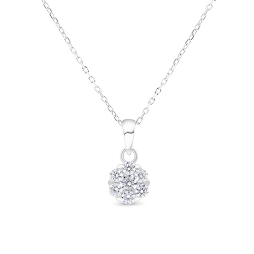 [NCL01WCZ00000B490] Sterling Silver 925 Necklace Rhodium Plated Embedded With White Zircon