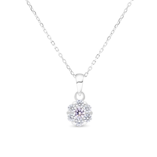 [NCL01PIK00WCZB490] Sterling Silver 925 Necklace Rhodium Plated Embedded With pink Zircon And White Zircon