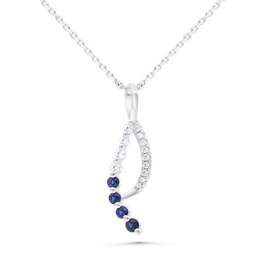 [NCL01SAP00WCZB492] Sterling Silver 925 Necklace Rhodium Plated Embedded With Sapphire Corundum And White Zircon