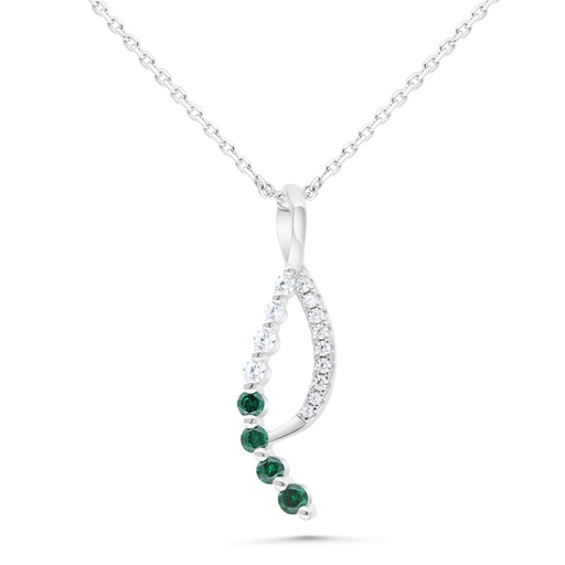 [NCL01EMR00WCZB492] Sterling Silver 925 Necklace Rhodium Plated Embedded With Emerald Zircon And White Zircon