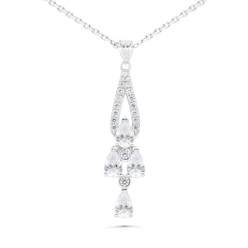 [NCL01WCZ00000B493] Sterling Silver 925 Necklace Rhodium Plated Embedded With White Zircon