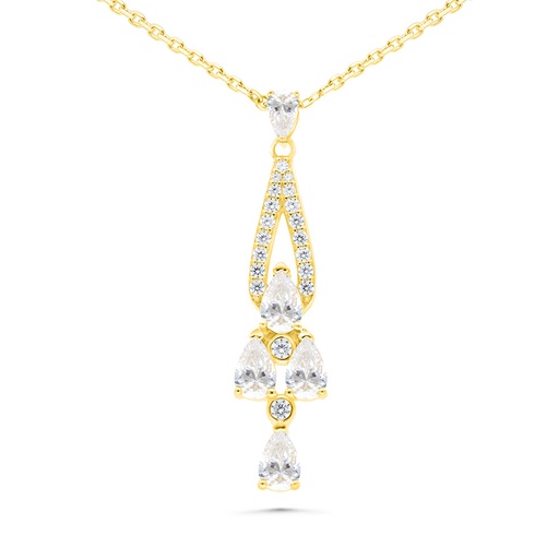 [NCL02WCZ00000B493] Sterling Silver 925 Necklace Gold Plated Embedded With White Zircon