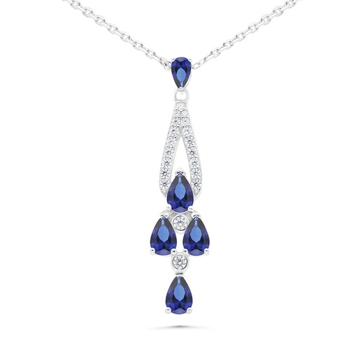 [NCL01SAP00WCZB493] Sterling Silver 925 Necklace Rhodium Plated Embedded With Sapphire Corundum And White Zircon