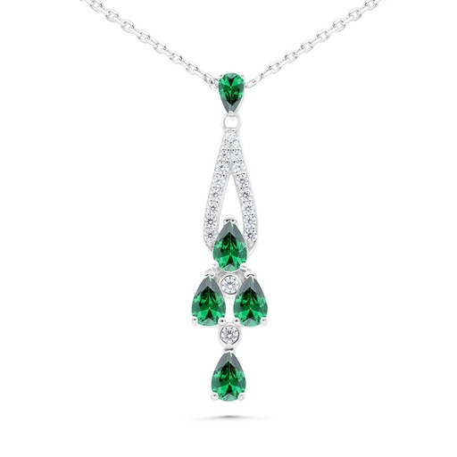 [NCL01EMR00WCZB493] Sterling Silver 925 Necklace Rhodium Plated Embedded With Emerald Zircon And White Zircon