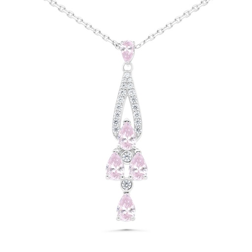 [NCL01PIK00WCZB493] Sterling Silver 925 Necklace Rhodium Plated Embedded With pink Zircon And White Zircon