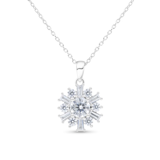 [NCL01WCZ00000B495] Sterling Silver 925 Necklace Rhodium Plated Embedded With White Zircon