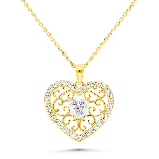 [NCL02WCZ00000B496] Sterling Silver 925 Necklace Gold Plated Embedded With White Zircon