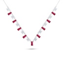 Sterling Silver 925 Necklace Rhodium Plated Embedded With Ruby Corundum And White Zircon