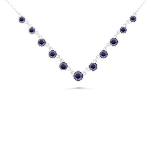 [NCL01SAP00WCZB499] Sterling Silver 925 Necklace Rhodium Plated Embedded With Sapphire Corundum And White Zircon