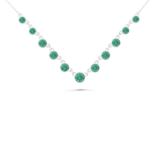 [NCL01EMR00WCZB499] Sterling Silver 925 Necklace Rhodium Plated Embedded With Emerald Zircon And White Zircon