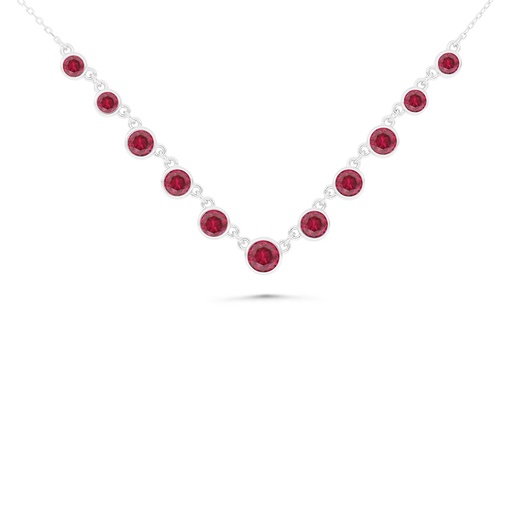 [NCL01RUB00WCZB499] Sterling Silver 925 Necklace Rhodium Plated Embedded With Ruby Corundum And White Zircon