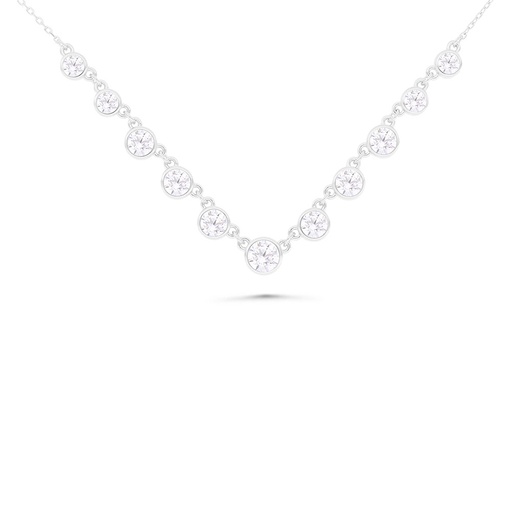 [NCL01PIK00WCZB499] Sterling Silver 925 Necklace Rhodium Plated Embedded With pink Zircon And White Zircon