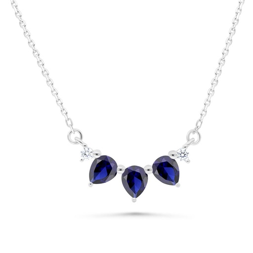 [NCL01SAP00WCZB509] Sterling Silver 925 Necklace Rhodium Plated Embedded With Sapphire Corundum And White Zircon