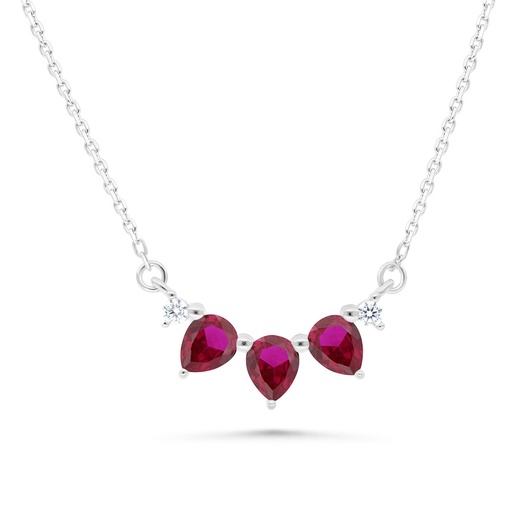 [NCL01RUB00WCZB509] Sterling Silver 925 Necklace Rhodium Plated Embedded With Ruby Corundum And White Zircon