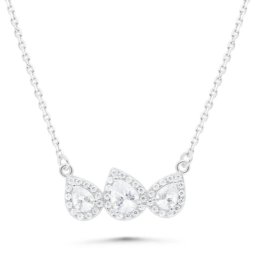 [NCL01WCZ00000B510] Sterling Silver 925 Necklace Rhodium Plated Embedded With White Zircon