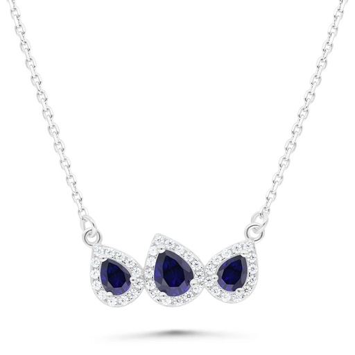 [NCL01SAP00WCZB510] Sterling Silver 925 Necklace Rhodium Plated Embedded With Sapphire Corundum And White Zircon