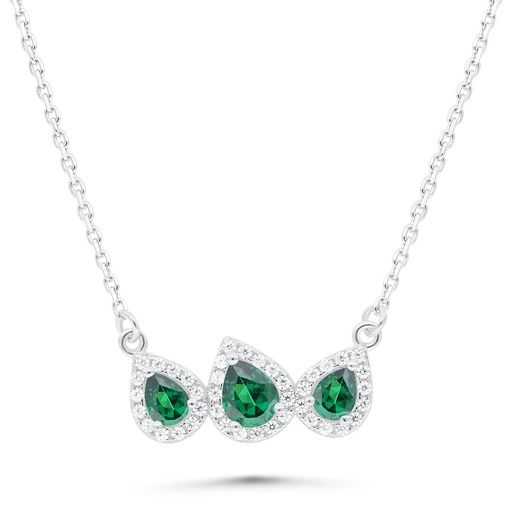 [NCL01EMR00WCZB510] Sterling Silver 925 Necklace Rhodium Plated Embedded With Emerald Zircon And White Zircon