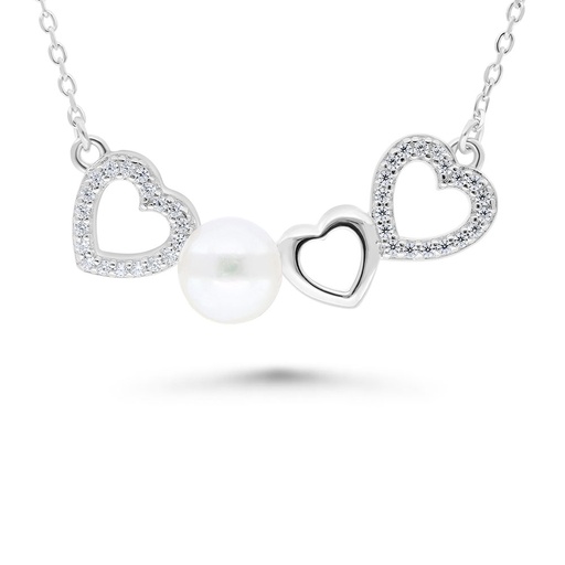 [NCL01PRL00WCZB512] Sterling Silver 925 Necklace Rhodium Plated Embedded With White Shell Pearl And White Zircon