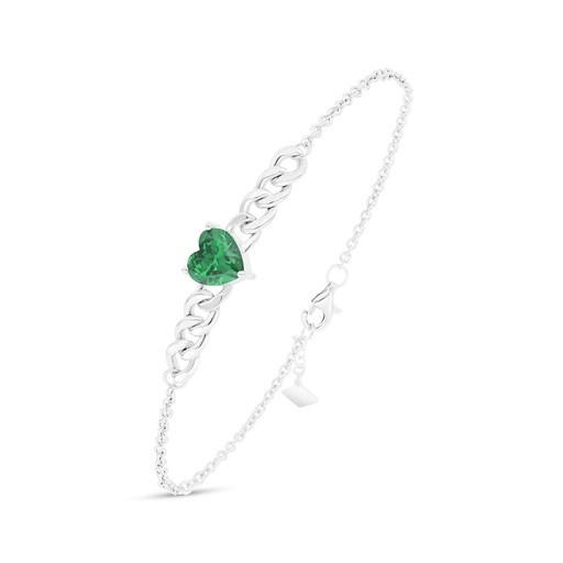 [BRC01EMR00000B136] Sterling Silver 925 Bracelet Rhodium Plated Embedded With Emerald Zircon