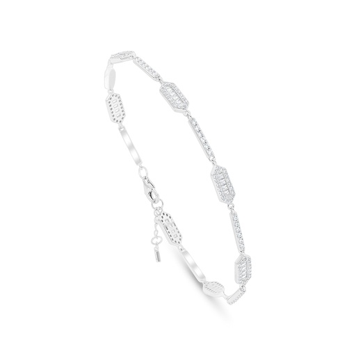 [BRC01WCZ00000B138] Sterling Silver 925 Bracelet Rhodium Plated Embedded With White Zircon