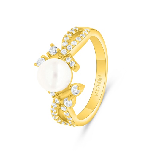 Sterling Silver 925 Ring Golden Plated Embedded With White Shell Pearl And White Zircon