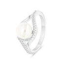 Sterling Silver 925 Ring Rhodium Plated Embedded With White Shell Pearl And White Zircon