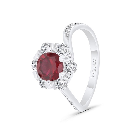 Sterling Silver 925 Ring Rhodium Plated Embedded With Ruby Corundum And White Zircon
