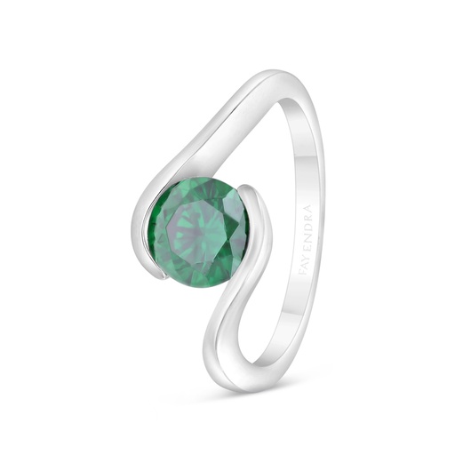 Sterling Silver 925 Ring Rhodium Plated Embedded With Emerald Zircon