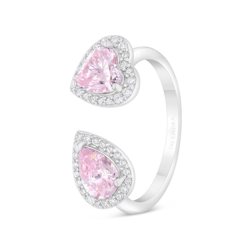 Sterling Silver 925 Ring Rhodium Plated Embedded With Pink Zircon And White Zircon
