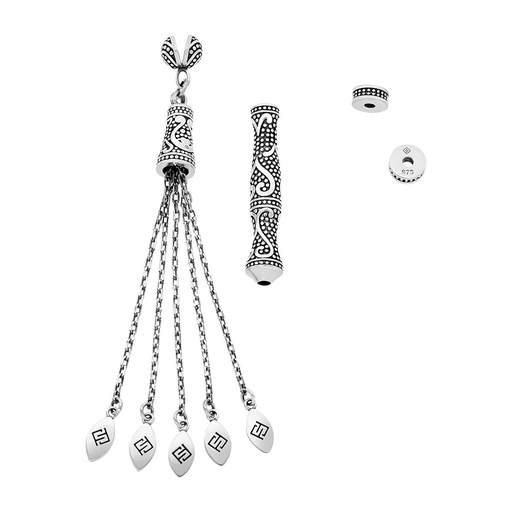 [RSS0400002000A076] Rosary Accessories Set (Minaret, Tassel And 2 Spacers) 925 Oxidized  Silver