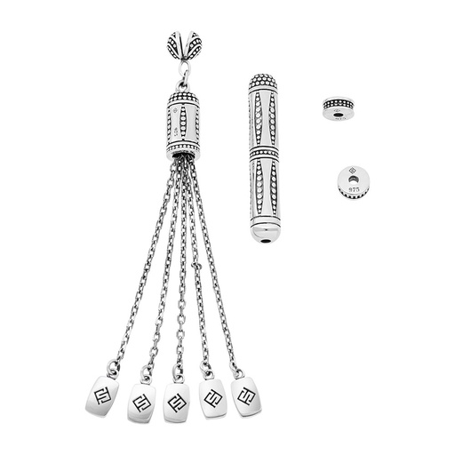 [RSS0400002000A078] Rosary Accessories Set (Minaret, Tassel And 2 Spacers) 925 Oxidized  Silver