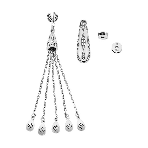 [RSS0400002000A082] Rosary Accessories Set (Minaret, Tassel And 2 Spacers) 925 Oxidized  Silver