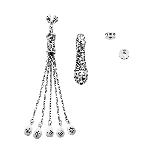 [RSS0400002000A084] Rosary Accessories Set (Minaret, Tassel And 2 Spacers) 925 Oxidized  Silver