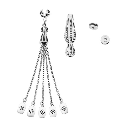 [RSS0400002000A086] Rosary Accessories Set (Minaret, Tassel And 2 Spacers) 925 Oxidized  Silver