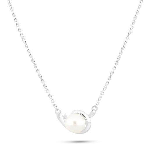 [NCL01PRL00WCZB725] Sterling Silver 925 Necklace Rhodium Plated Embedded With Fresh Water Pearl And White Zircon