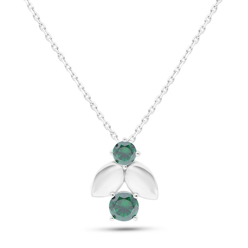 [NCL01EMR00000B756] Sterling Silver 925 Necklace Rhodium Plated Embedded With Emerald Zircon 