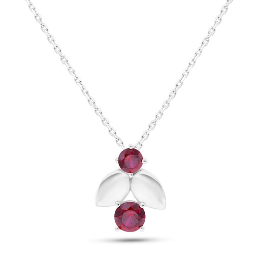 [NCL01RUB00000B756] Sterling Silver 925 Necklace Rhodium Plated Embedded With Ruby Corundum 
