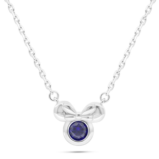 [NCL01SAP00WCZB757] Sterling Silver 925 Necklace Rhodium Plated Embedded With Sapphire Corundum 