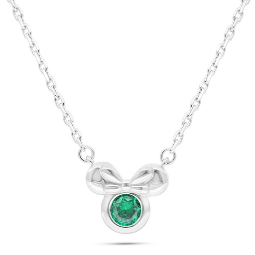 [NCL01EMR00WCZB757] Sterling Silver 925 Necklace Rhodium Plated Embedded With Emerald Zircon 