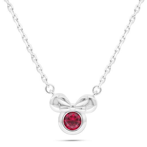 [NCL01RUB00WCZB757] Sterling Silver 925 Necklace Rhodium Plated Embedded With Ruby Corundum 