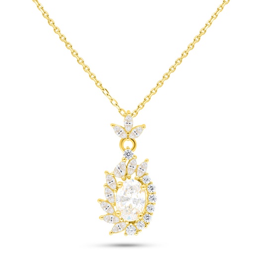[NCL02WCZ00000B759] Sterling Silver 925 Necklace Golden Plated Embedded With White Zircon